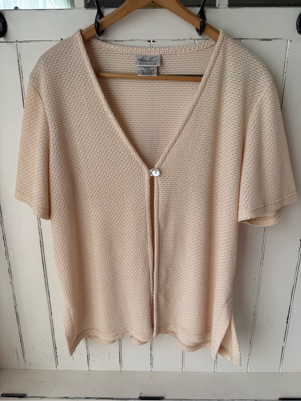 KATHIE LEE Vintage 90s Open Front Knit Cardigan Cream XL 16/18 Coastal
